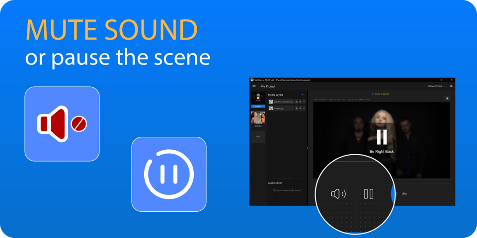 Stream Deck keys to mute sound or pause the SplitCam scene
